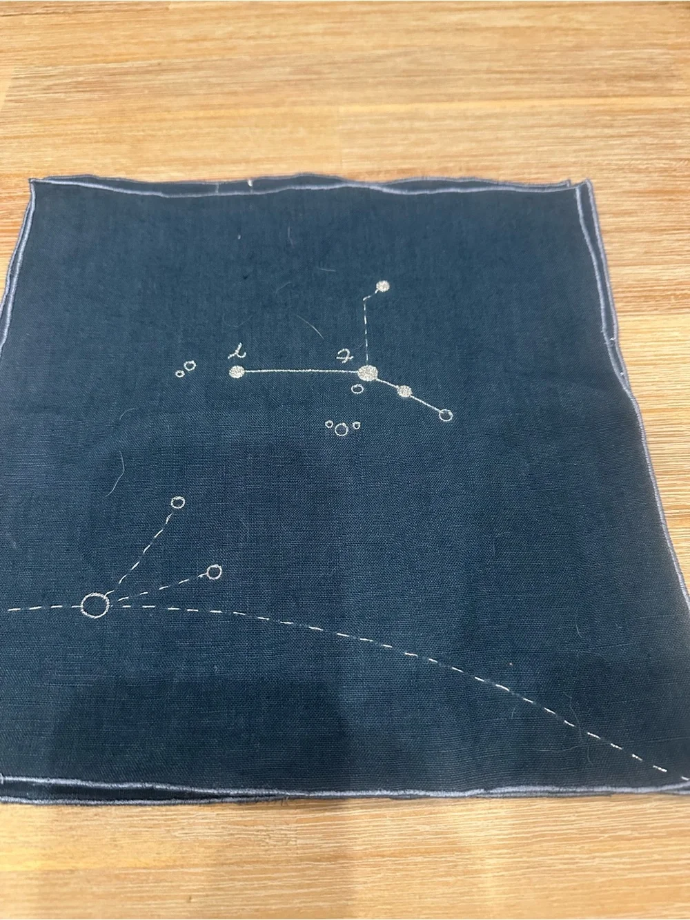 Set of 8 Celestial Constellation Cloth Napkins 10x10 Navy Blue Silver Embroidery